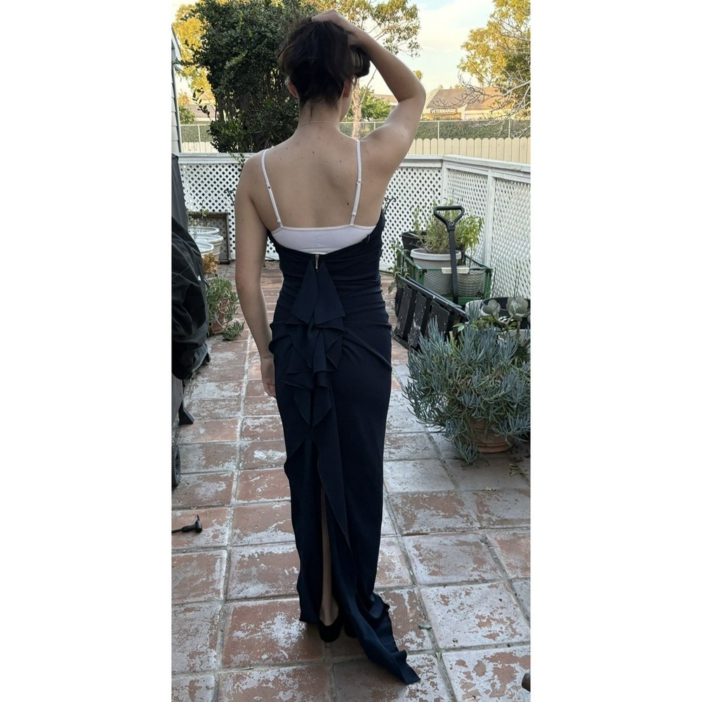 AIDA Strapless Mermaid Gown Navy Ruffle Back Bodycon Formal Dress Size 6 Est - Picture 11 of 13